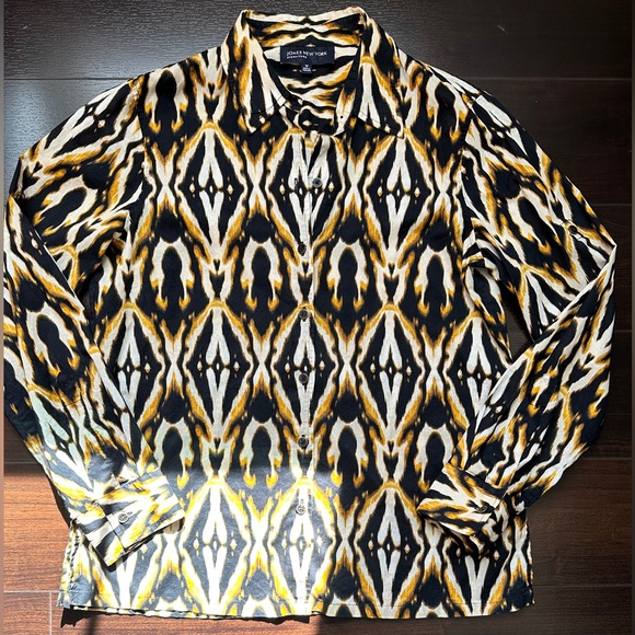 Jones New York Black and Gold Printed Button Up - Picture 2 of 8